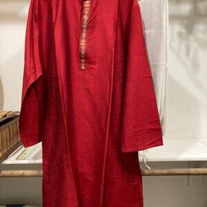 Red and cream embroidered Khameez and churidar set